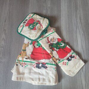 Vintage R.A. Briggs Christmas Santa & Reindeer Cotton Washcloth Set New